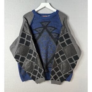 Vtg 90's Juice Sweater Mens Sz L Leather Retro Streetwear‎ Biggie Cosby Aztec